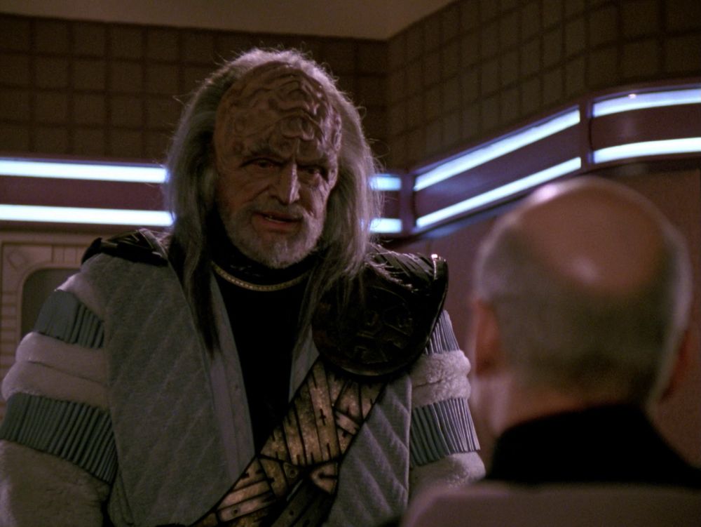 Larry Dobkin as Klingon Ambassador Kell in Star Trek: The Next Generation “The Mind’s Eye”