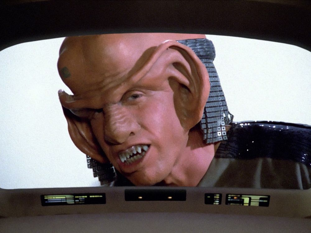 Mike Gomez as the Ferengi DaiMon Tarr in Star Trek: The Next Generation “The Last Outpost”.