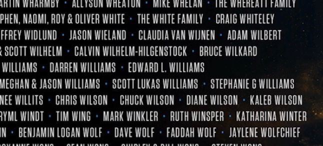 A screencap of a credits crawl that includes the name SCOTT LUKAS WILLIAMS