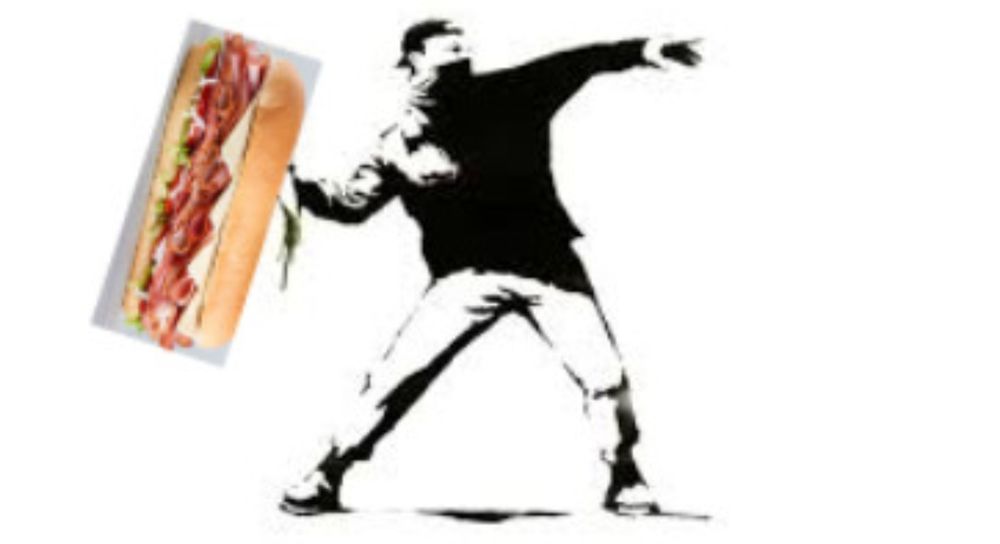 Banksy's rage with a sandwich instead of flowers