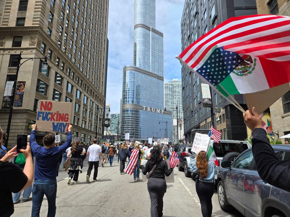 Hundreds of thousands of protestors in Chicago raging against Donald Trump in a peaceful way.