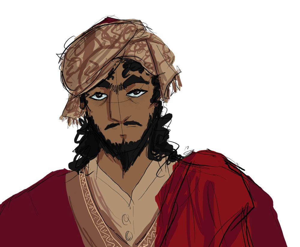 A drawing of Junaid’s design process from his head to his shoulders
