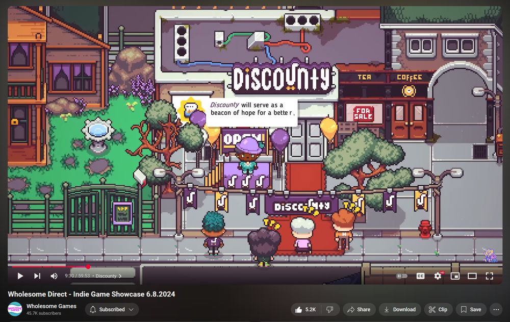 screenshot of the Discounty trailer at the Wholesome Direct, created by me