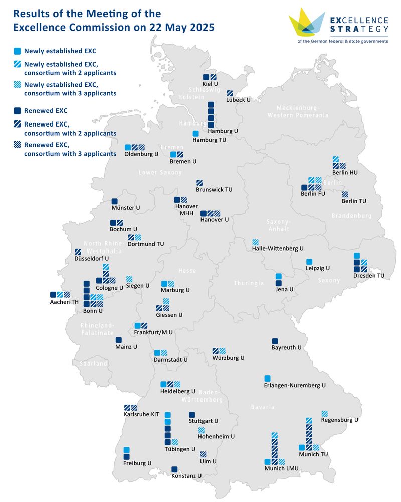 Map of Germany with the Clusters of Excellence 