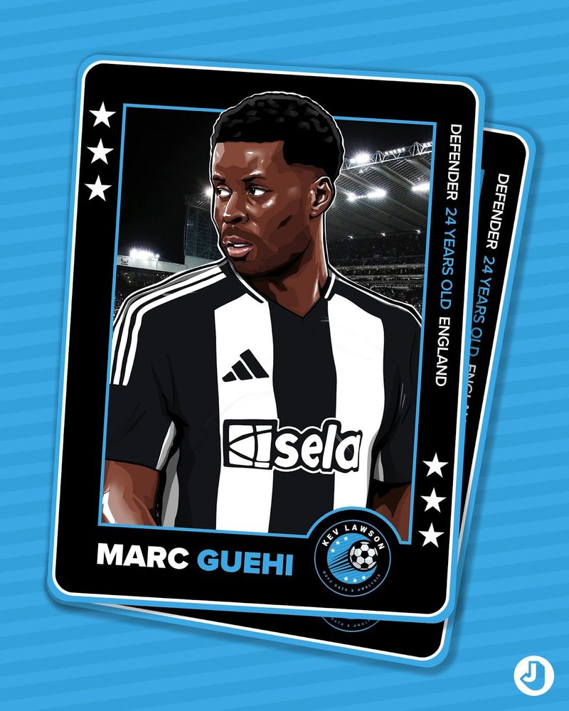 Marc Guehi in a Newcastle United kit designed by @jamieorrell.bsky.social
