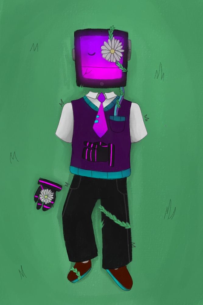 Mepad laying alone in the grass as weeds entangle him (my bbg 💔💔💔💔) 