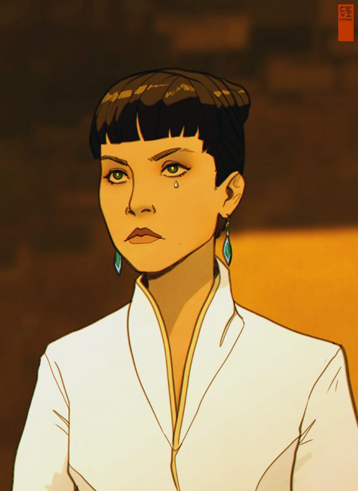 Fan art of Luv from Blade Runner 2049, in the scene where sheds a tear