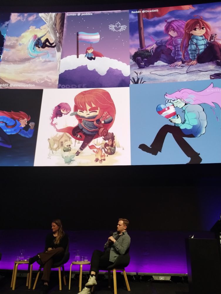 Trans repping artwork above Maddy Thorson and Noel Berry.