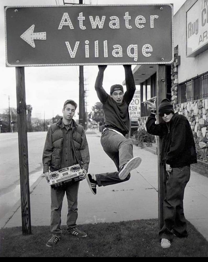 Beastie Boys with Atwater Village sign. Photo credit: Ari Marcopoulos.
