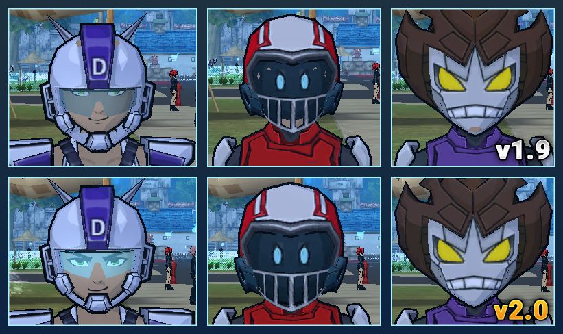 The top row of images show the items as they are currently in the game while the bottom row shows how they will look in v2.0.