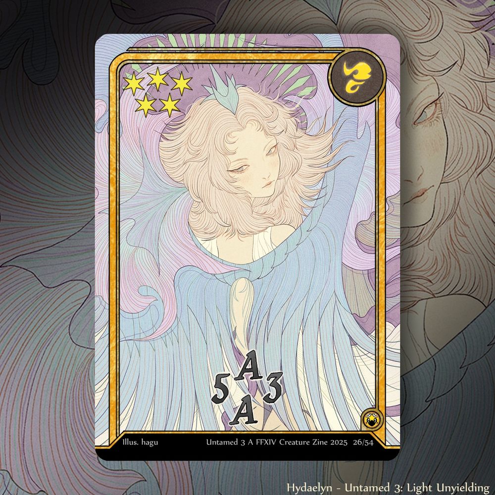 A Triple Triad card of Hydaelyn, The Mothercrystal joins the Untamed TT roster, featuring a beautiful illustration by Hagu.