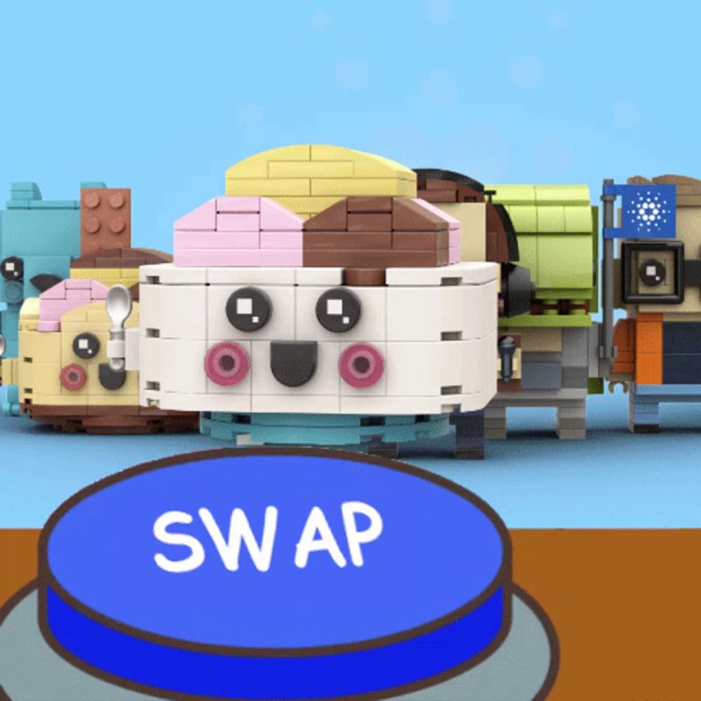 a blue button with the word swap on it in white letters