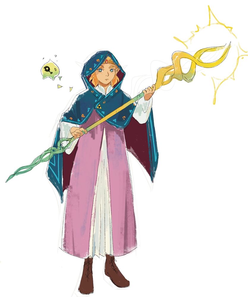 A sketch of Princess Zelda from Echoes of Wisdom holding her staff 