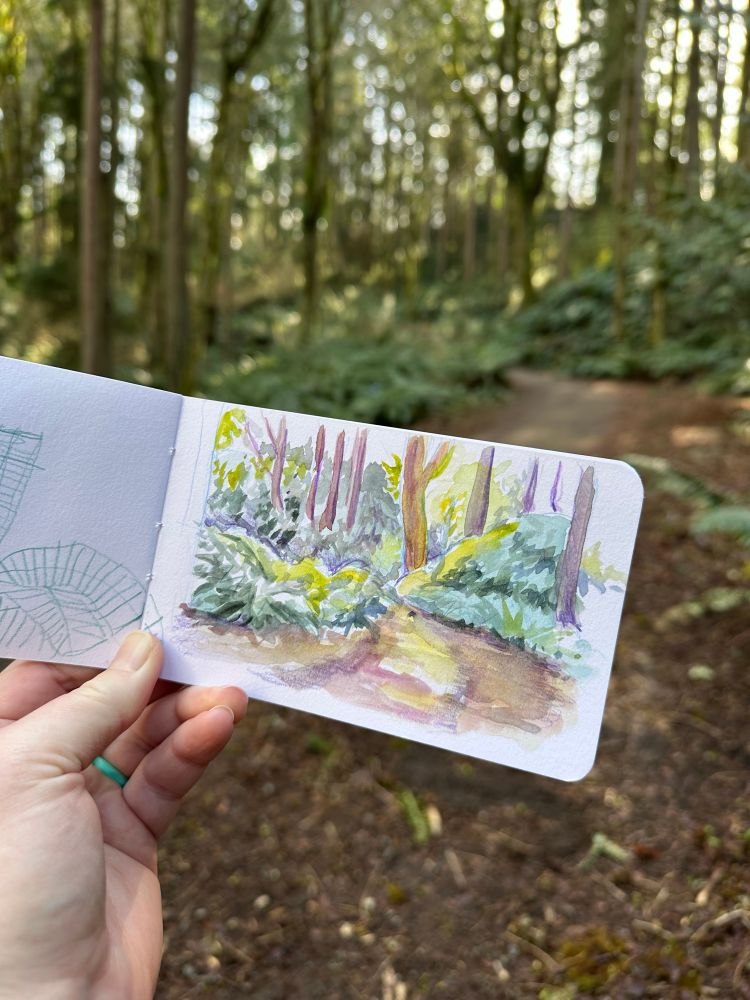 A small watercolor sketch of a trail