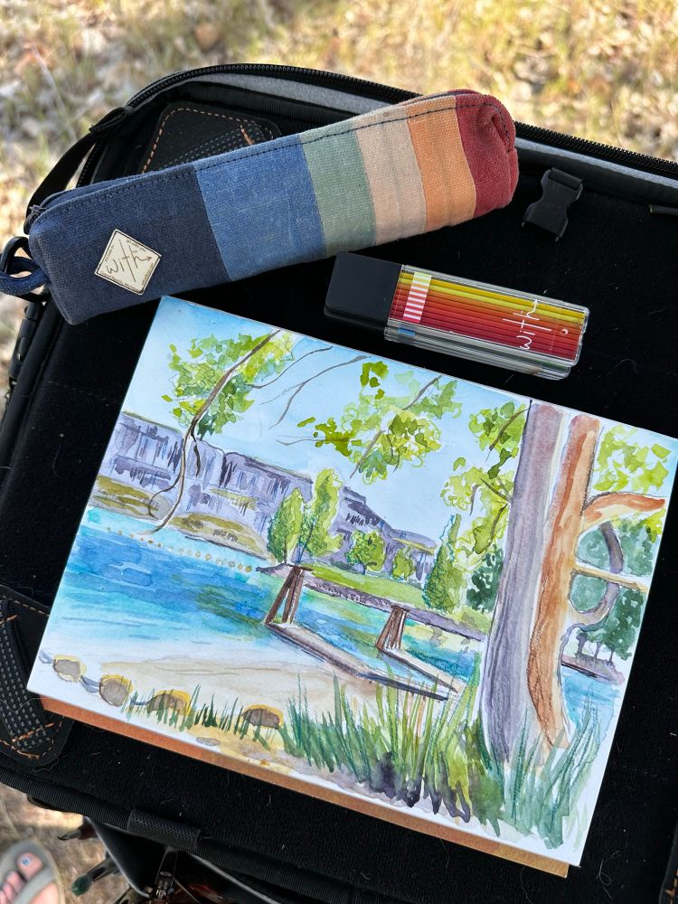 A view of my plein air painting at Steamboat Rock State Park