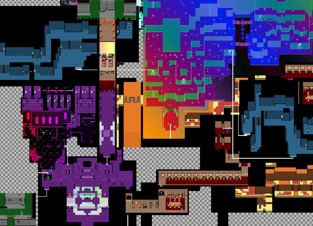 a shitton of areas clumped together next to the hub overlapping each other