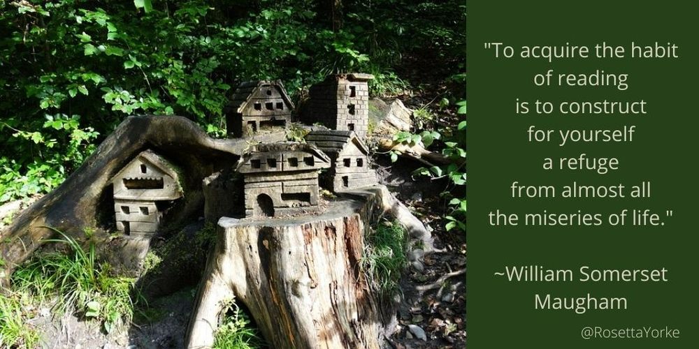 A village of tiny houses carved into the remains of a chopped off tree stump.