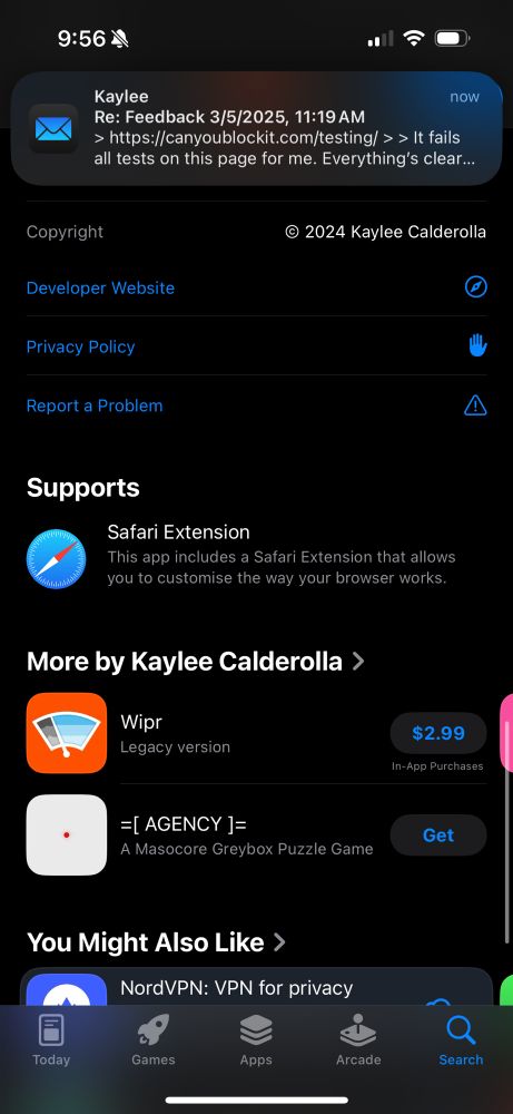 App Store page for Wipr 2 that does not have family sharing shown under the Supports subheading.