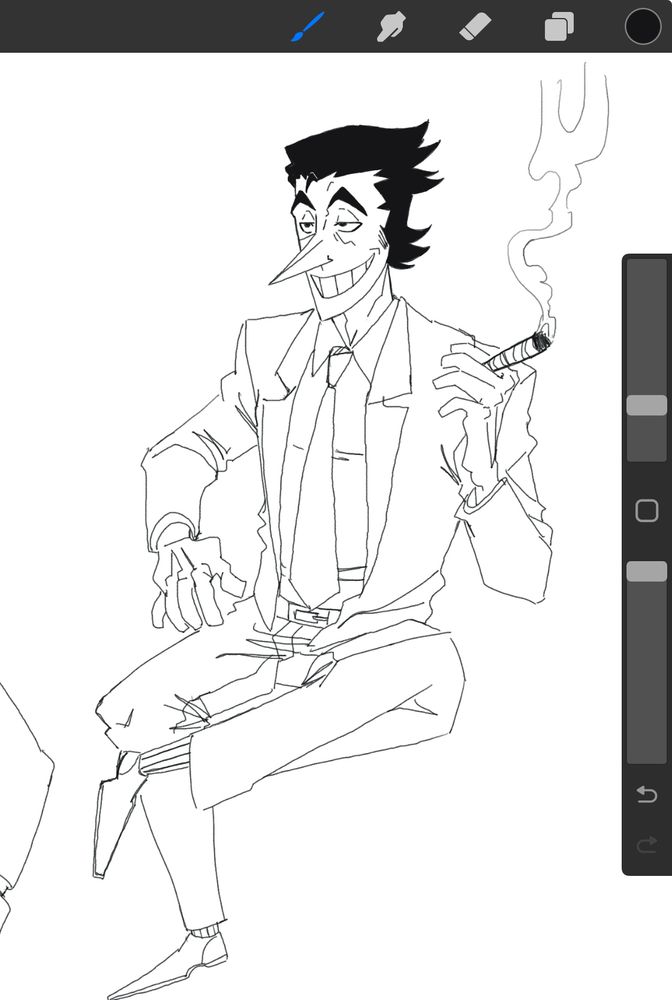 Big Shot Era Spamton sits in a lounging posture with a cigar in his hand.