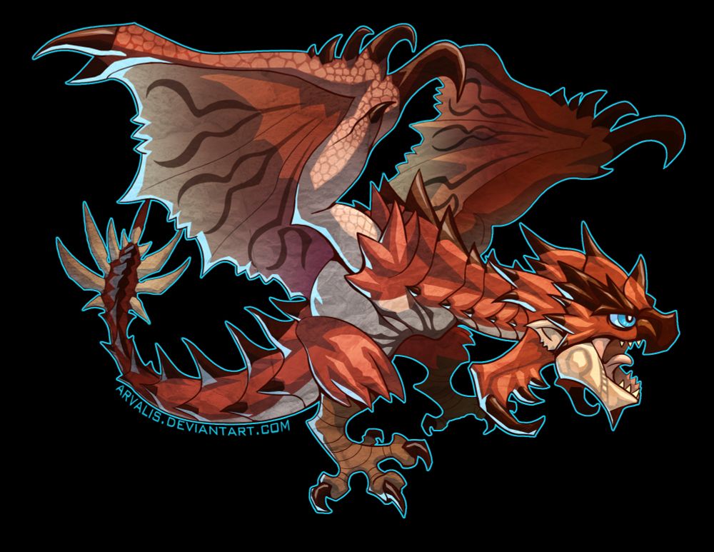 stylized rathalos drawing made for a sticker I did in 2014