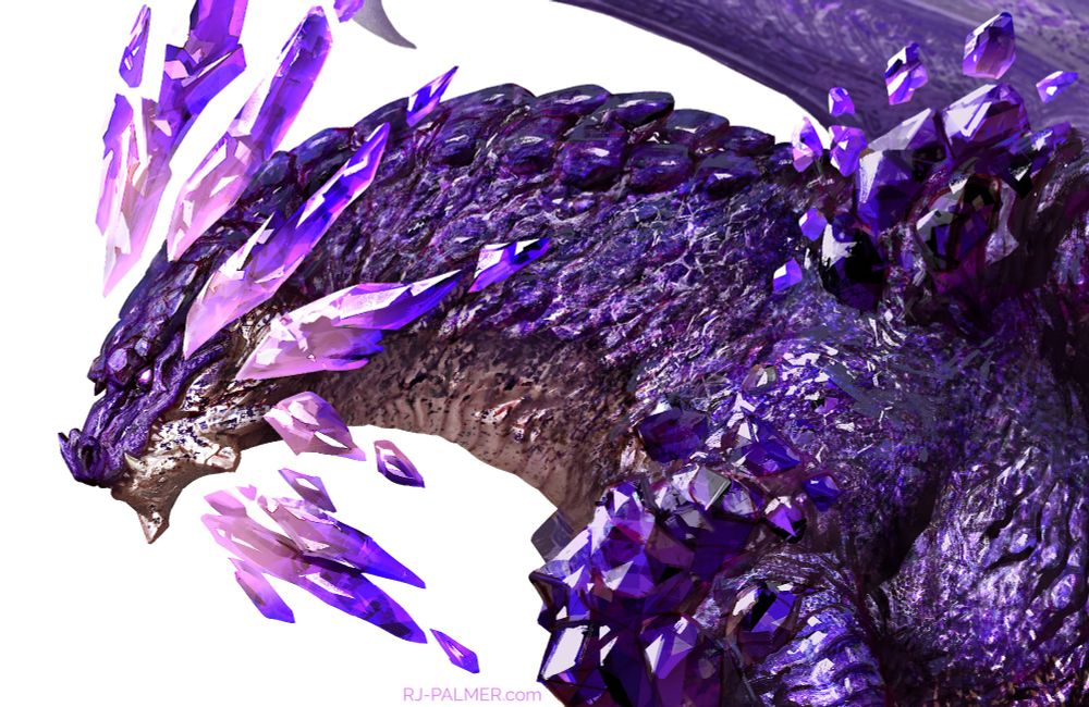 closeup of the head. I had to create a number of new brushes to make the crystal glint textural elements. I'm really pleased with the way those came out and they work super well.
