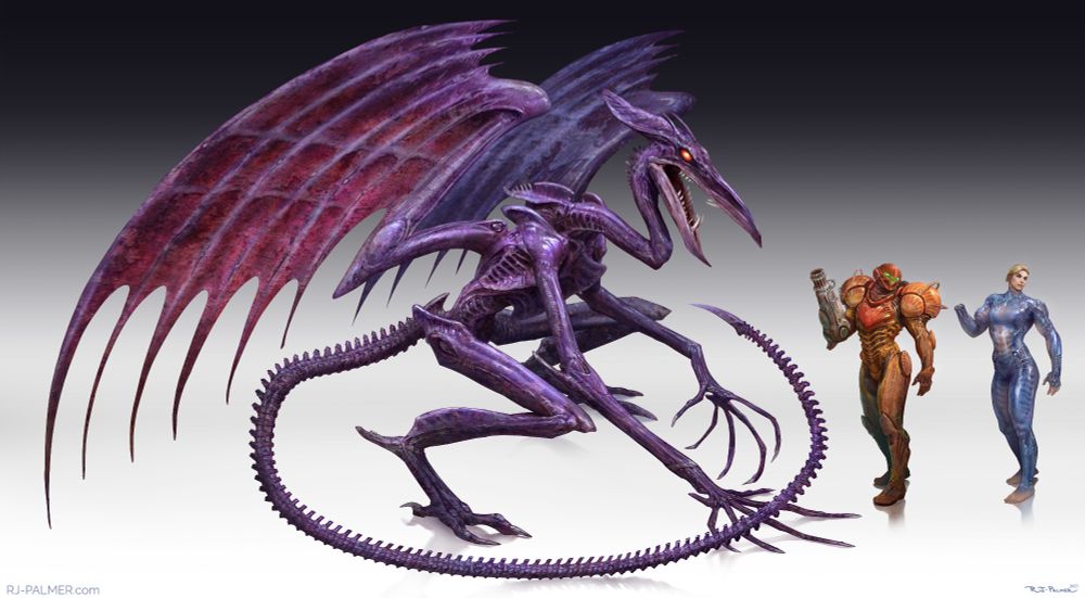 Giger style Ridley with Samus for size comparison