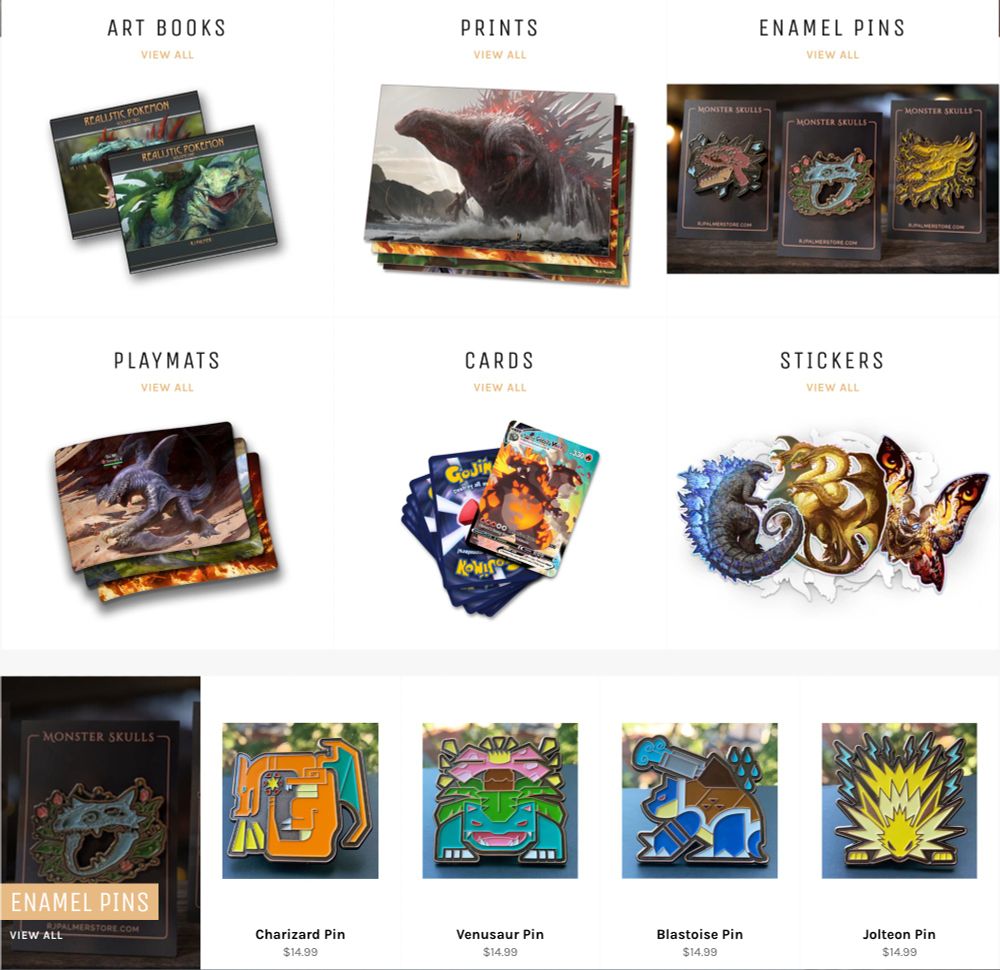 screenshot of the goods on offer at https://rjpalmerstore.com/ 