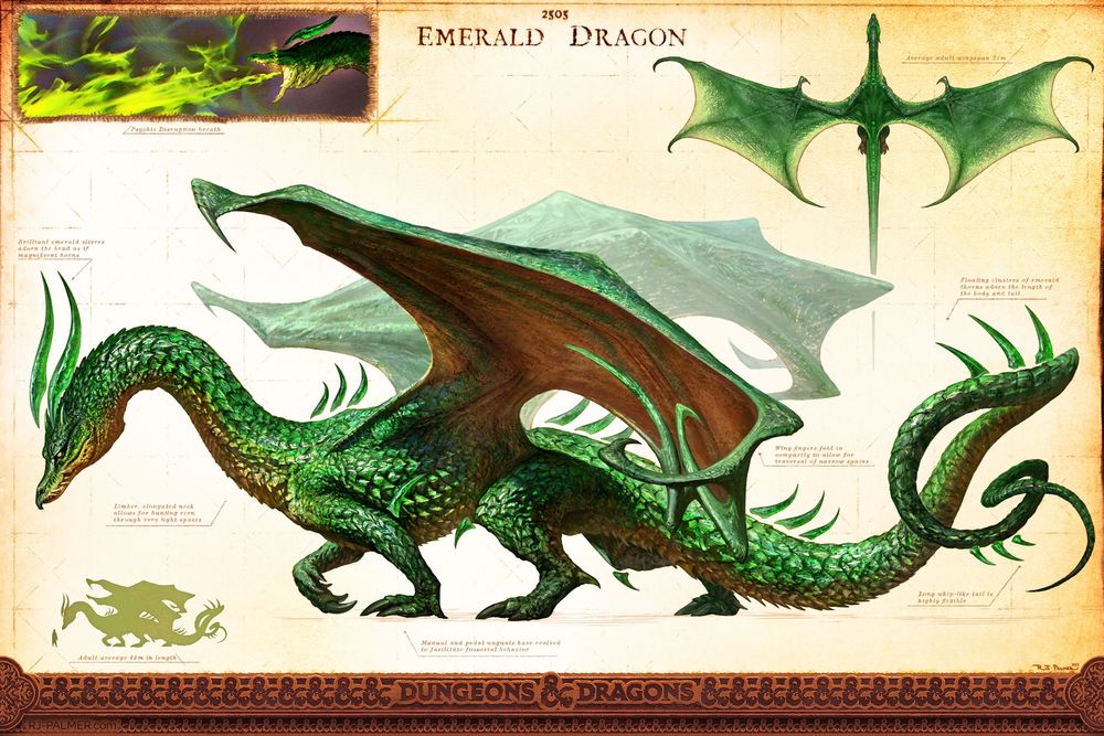 Design sheet for the Emerald dragon.