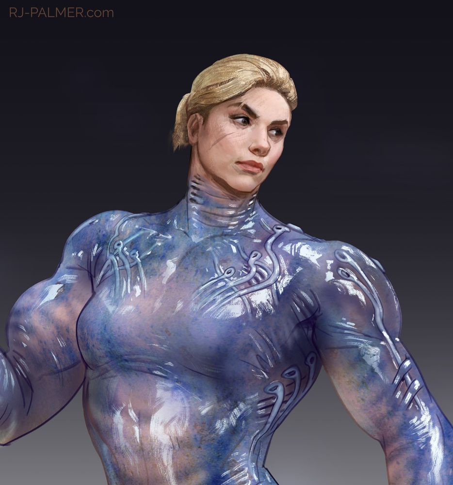 Closeup of Samus in her Zero Suit which is fused to her skin.