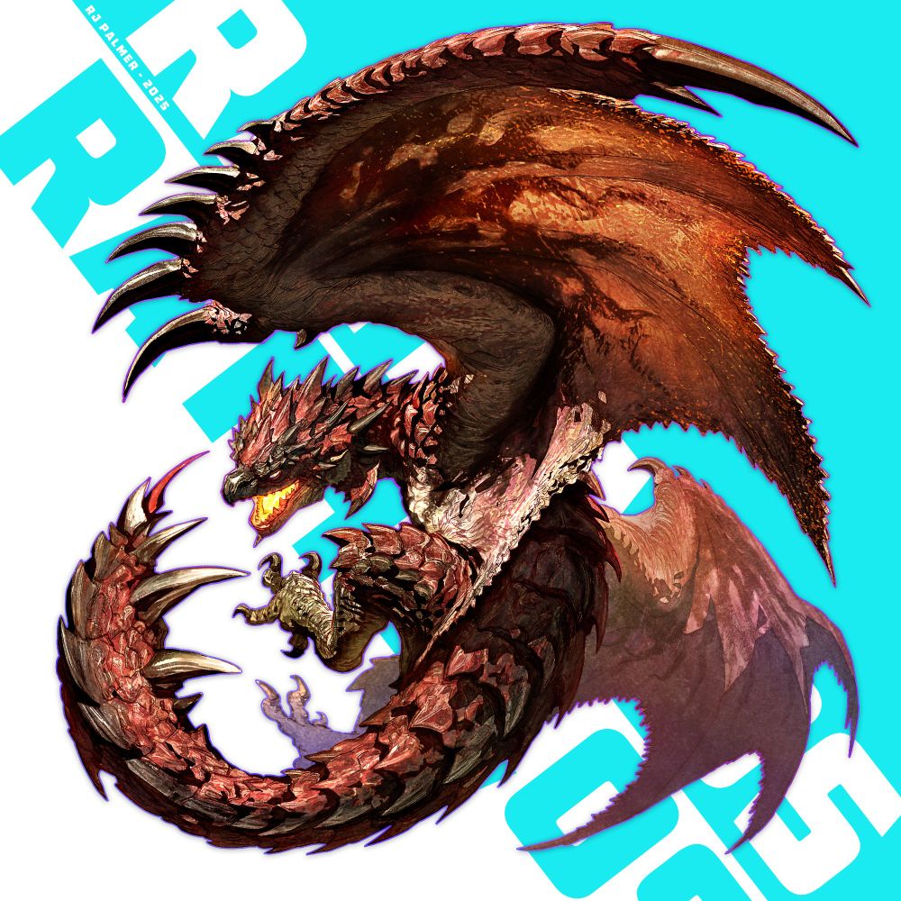 way way better stylized rathalos drawing made for a sticker I did in 2025