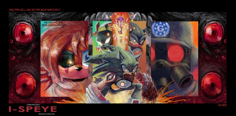 Sally, Tom, Zonic, I-speye, and Torment, with the god butcher in the background 