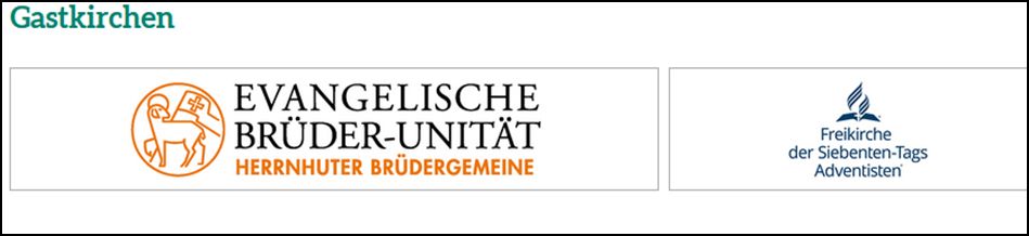 Gastkirchen: Evangelische Brüder-Unität Herrnhuter Brüdergemeinde mit Logo und Freikirche der Siebenten-Tags Adventisten mit Logo