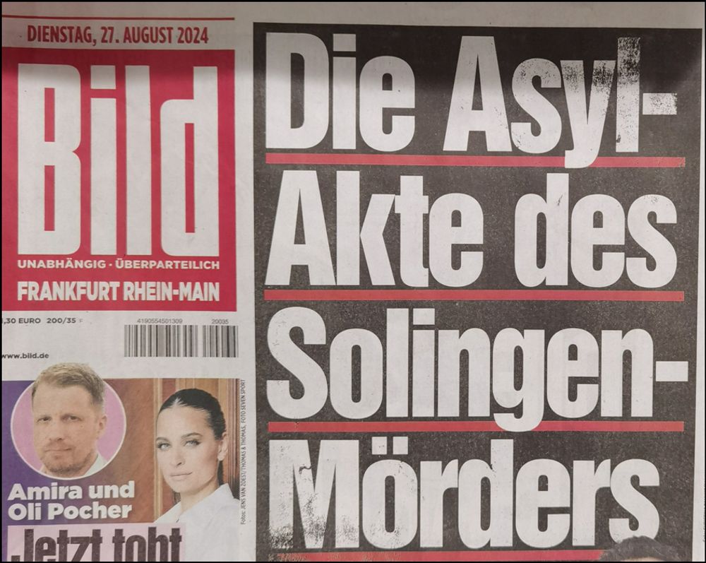 Foto von der Schlagzeile von Bild: „Die Asyl-Akte des Solingen-Mörders“.