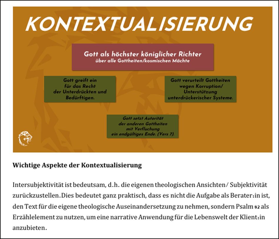 Kontextualisierung Gott als höchster königlicher Richter Gott greift ein für das Recht der Unterdrückten und Bedürftigen Gott verurteilt Gottheiten wegen Korruption/Unterstützung unterdrückerischer Systeme Gott setzt Autorität der anderen Gottheiten mit Verfluchung ein endgültiges Ende (Vers 7)