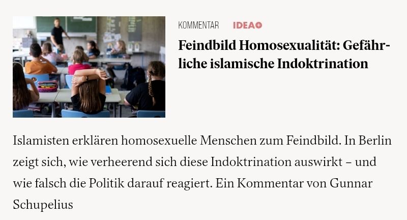 Ein Screenshot von idea: feindbild homosexualität: gefährliche islamische indoktrination.