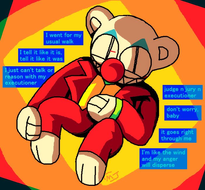 A drawing of Joker Dissident in a casual pose, to the lyrics of Judge Jury and Executioner by Atoms for Peace.