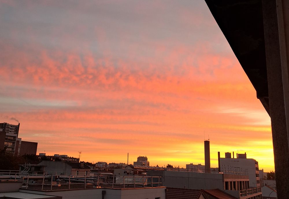 Beautiful red dawn breaking over Paris 