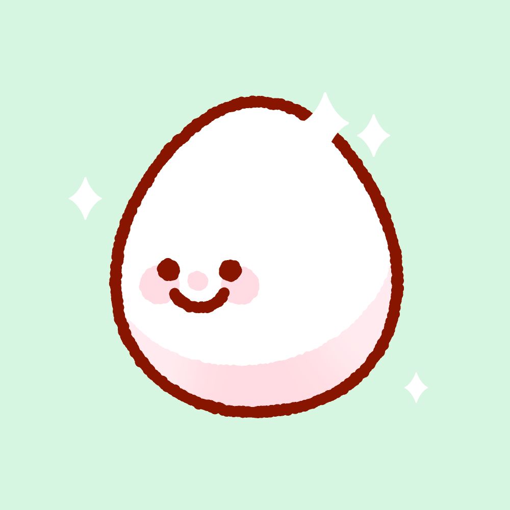 a silly egg character with a smiley face on a teal background (also very shiny yaay)