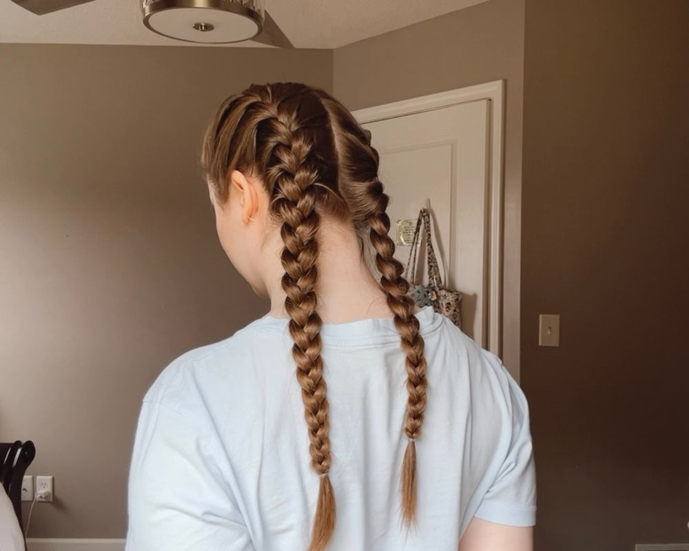 a picture of my double french braids i had done at the salon !