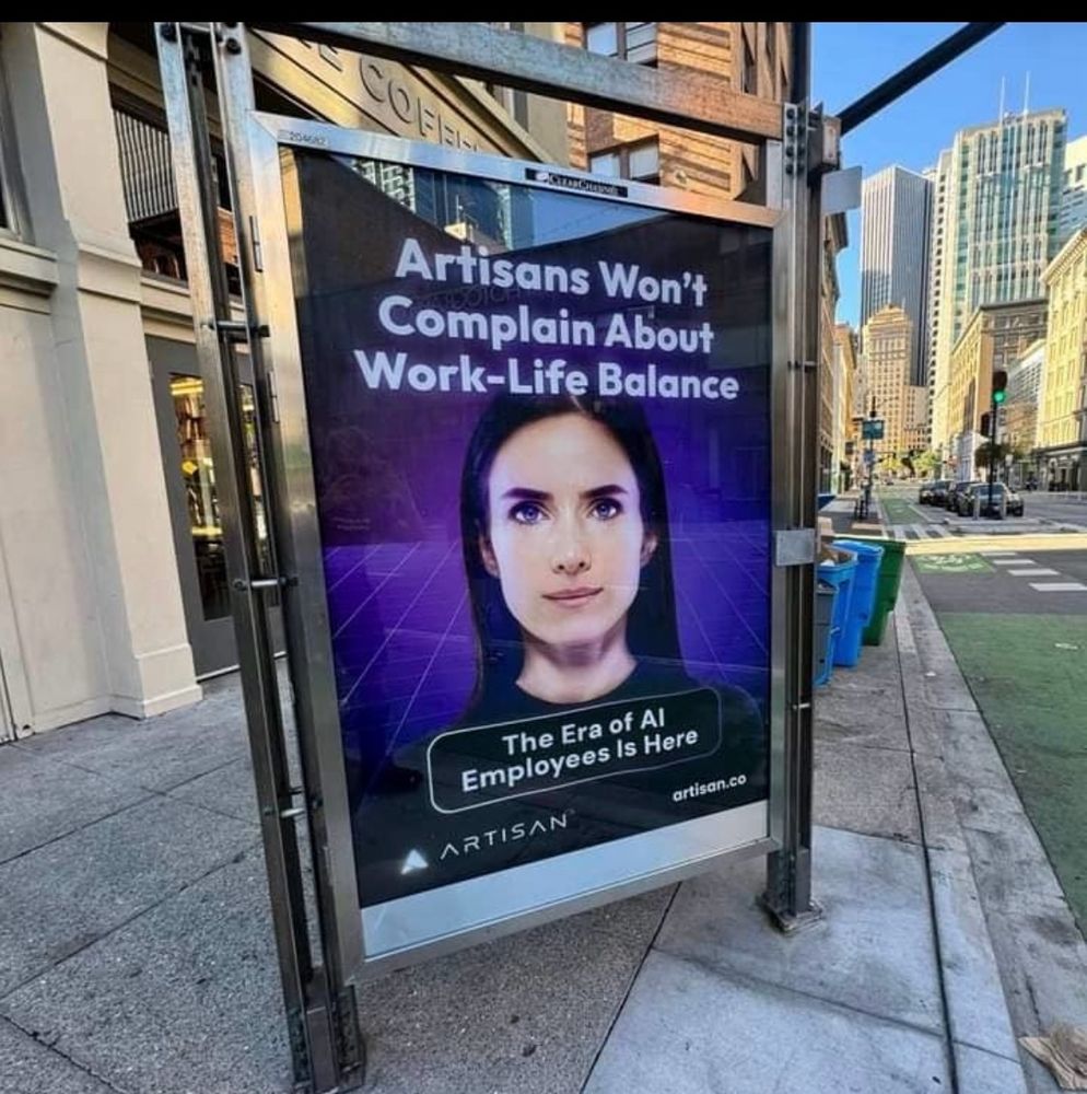 artisan.co poster advertising AI employees who won’t complain about work-life balance