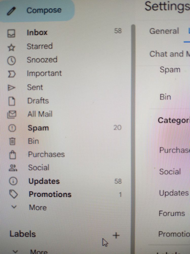 Gmail sidebar showing the Updates and Promotions labels with unread emails counts