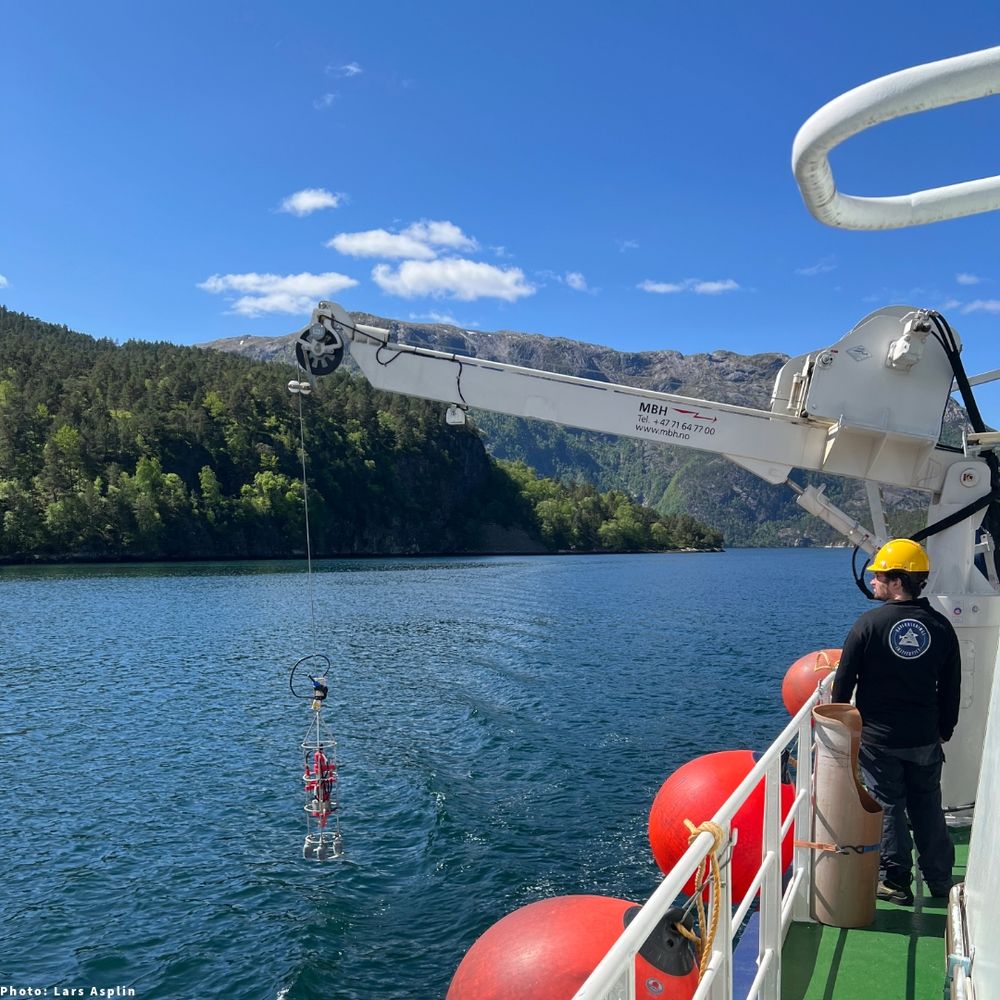 Photo from a research vessel taking water samples in Masfjorden in Norway.