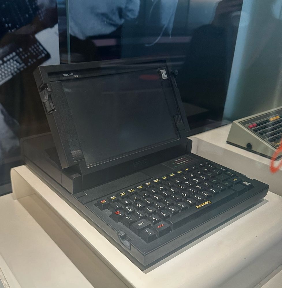 A retro portable Bloomberg Terminal on display at the company's headquarters.