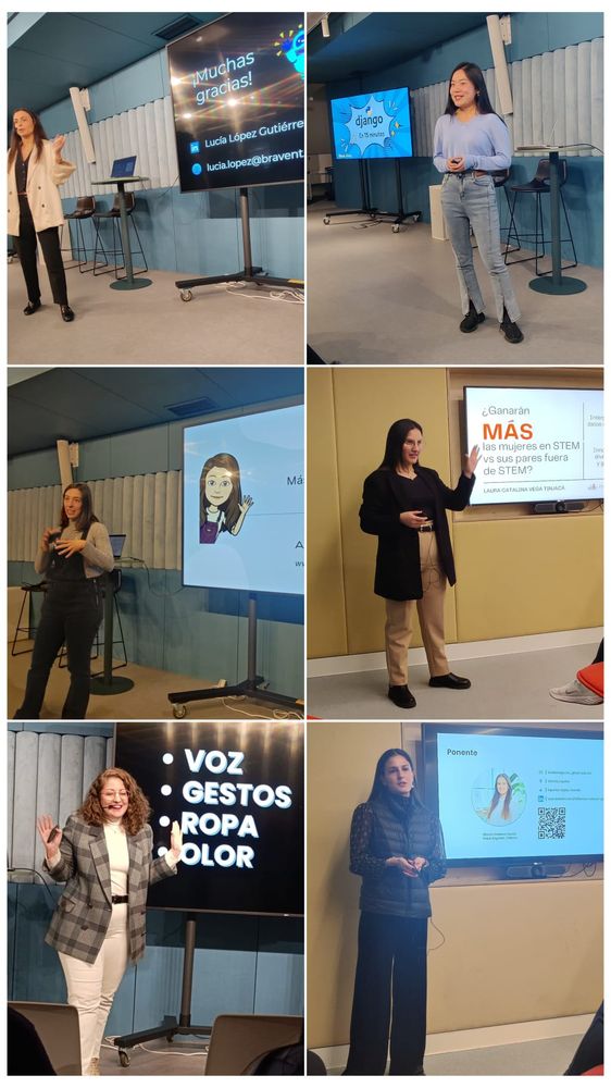 Collage de fotos de varias mentorizadas dando sus charlas.