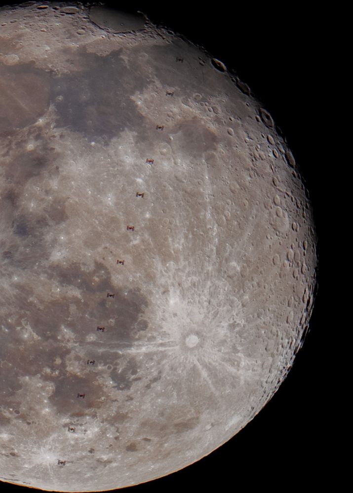 16 rapid burst photos to capture the 1.7 second transit of the International Space Station across the face of moon back in January 2022