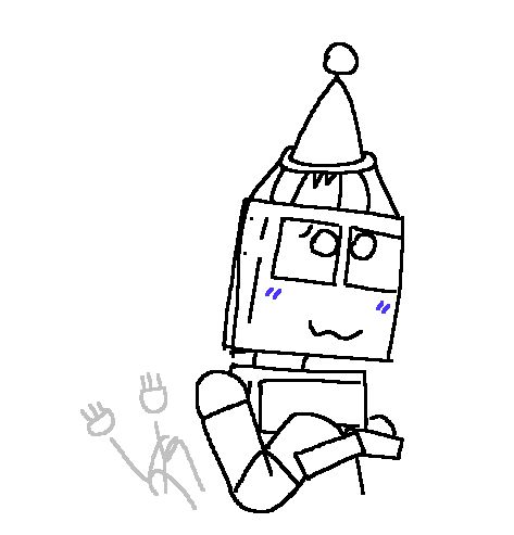 delta with a party hat on her head. she's very happy about it, even blushing slightly and wagging her tail.