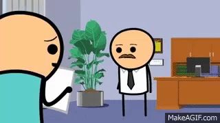 a cartoon of a man with a mustache talking to another man .