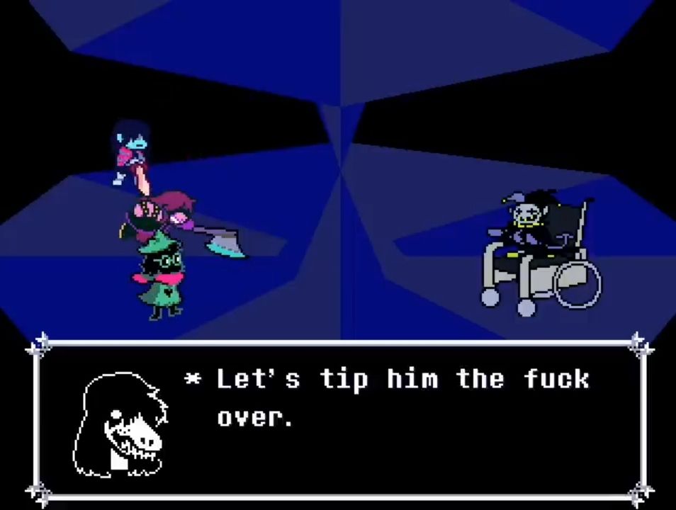 It's uh... it's Jevil in a wheelchair...