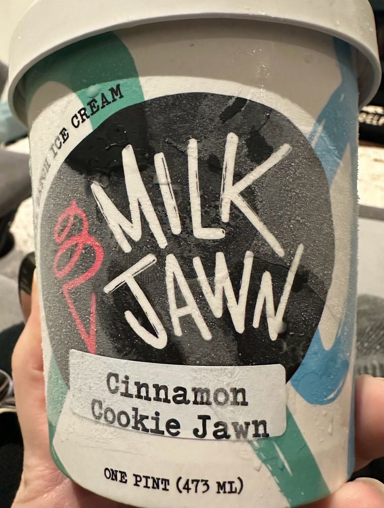 Pint of milk jawn ice cream. Flavor is cinnamon cookie jawn 