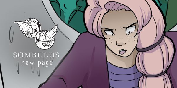Preview of Sombulus featuring Kazar with a determined expression. The border features glowing magic rune strands and reads "Sombulus - New Page"